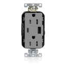 Leviton M56AC-GY 15A Lev-Lok USB Tamper-Resistant Outlet Type A-C