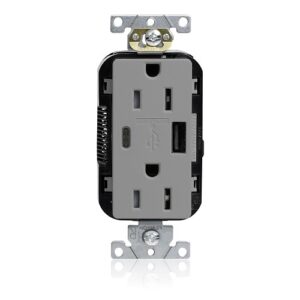 Leviton M56AC-GY 15A Lev-Lok USB Tamper-Resistant Outlet Type A-C