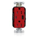 Leviton M56AC-R 15A Lev-Lok USB Tamper-Resistant Outlet Type A-C