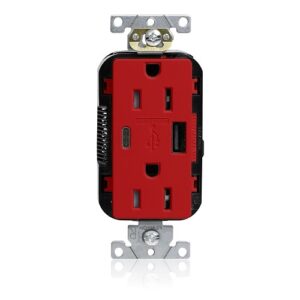 Leviton M56AC-R 15A Lev-Lok USB Tamper-Resistant Outlet Type A-C