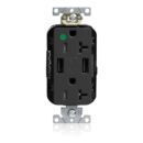 Leviton M58AA-HGE Lev-Lok Tamper-Resistant USB Receptacle, Type A/A, 20A, 125V, Hospital Grade, Black