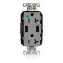 Leviton M58AA-HGG Lev-Lok Tamper-Resistant USB Receptacle, Type A/A, 20A, 125V, Hospital Grade, Gray