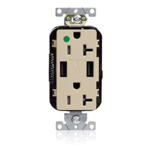 Leviton M58AA-HGI Lev-Lok Tamper-Resistant USB Receptacle, Type A/A, 20A, 125V, Hospital Grade, Ivory