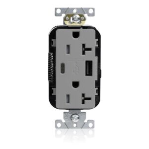 Leviton M58AC-GY 20A Lev-Lok USB Tamper-Resistant Outlet Type A-C