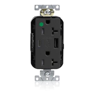 Leviton M58AC-HGE Lev-Lok Tamper-Resistant USB Receptacle, Type A/C, 20A, 125V, Hospital Grade, Black