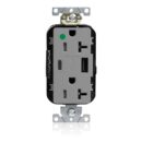 Leviton M58AC-HGG Lev-Lok Tamper-Resistant USB Receptacle, Type A/C, 20A, 125V, Hospital Grade, Gray