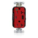 Leviton M58AC-HGR Lev-Lok Tamper-Resistant USB Receptacle, Type A/C, 20A, 125V, Hospital Grade, Red
