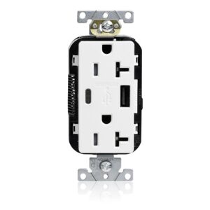 Leviton M58AC-W 20A Lev-Lok USB Tamper-Resistant Outlet Type A-C