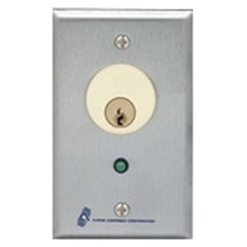 Alarm Controls MCK-5 MCK Series Mortise Cylinder Key Switch Station, SPDT Momentary, Single Gang, Green LED