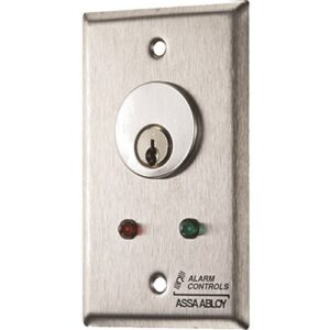 Alarm Controls MCK-6-5 MCK Series Mortise Cylinder Key Switch Station, Pneumatic Time Delay, Single Gang, Green/Red LED