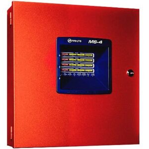 Fire-Lite MS-4E Conventional Fire Alarm Control Panel, 4-Zone, 240VAC, 50/60Hz, 2.3A, Red