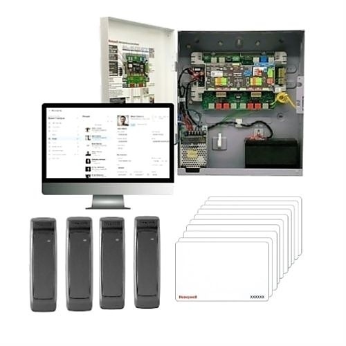 Honeywell NC-MPA4MPKT2 MAXPRO Access Control Kit with MPA4 4-Doors, Access Controller and Metal Enclosure, 2x OP30HONS OmniProx Mullion Proximity Card Reader and 20x OmniProx ISO Credential Cards
