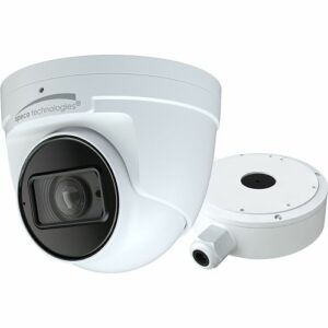 Speco O8T9M 8MP IR Turret IP Camera with Advanced Analytics and Junction Box, 2.8-12mm Motorized Lens, White