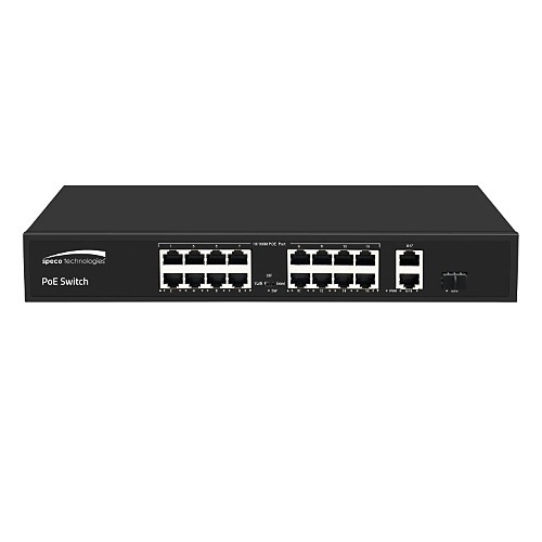 Speco P16S182 16-Port MB PoE Switch with 2GB Uplink Ports, PoE 802.3at