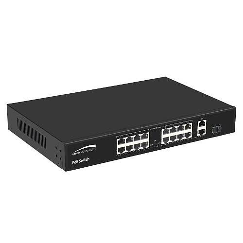 Speco P16S182 16-Port MB PoE Switch with 2GB Uplink Ports, PoE 802.3at