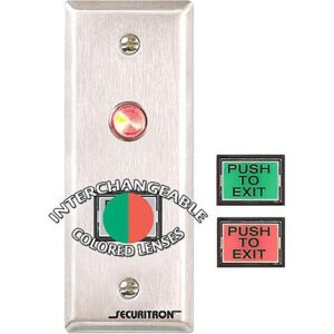 Securitron PB3N Push Button, Momentary Narrow, Includes Interchangeable Green and Red Lenses