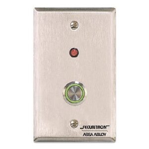Securitron PB4LA-2 Push Button, Illuminated, Alternate, 1-Gang, Ampere, 4-1/2" 2-3/4", Stainless-Steel Plate with Green Halo Style Button