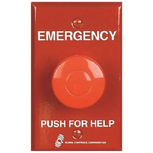 Alarm Controls PBM-1-4-L2-GR PBM Series Momentary Panic Station with N/O Pair and N/C Pair, 12VDC, Guard Ring, Single Gang, Red