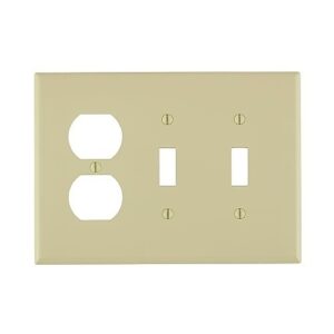 Leviton PJ21-I Wall Plate, Midway Size, Three Gangs with Two Toggle Switches and One Duplex Outlet, Ivory