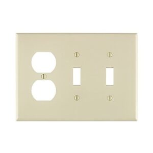 Leviton PJ21-T 3-Gang Wall Plate for 2 Toggle Switches and 1 Receptacle, Mid-Size, Light Almond