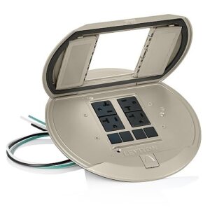 Leviton PT544-2N Poke-Through Pre-Wired Cover, 2-Door-In-Door Flip Lids, Nickel