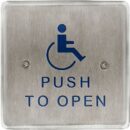RCI R946HP459 Square Push Plate, Push to Open Text and Handicap Logo, Brushed Stainless Steel