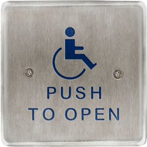 RCI R946HP459 Square Push Plate, Push to Open Text and Handicap Logo, Brushed Stainless Steel