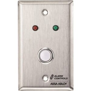 Alarm Controls RP-05 Remote Wall Plate with White Push Button, 1/4" Red and Green LEDs, Single Gang, Stainless Steel