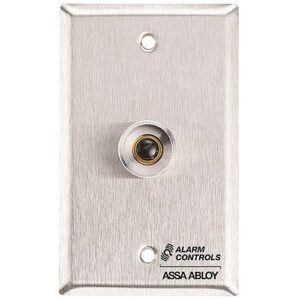 Alarm Controls RP-26A Remote Wall Plate with N/C Black Push Button, Guard Ring, Single Gang, Stainless Steel