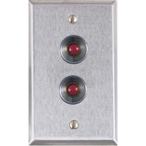 Alarm Controls RP-27 Remote Wall Plate with N/O Red Push Buttons, Guard Ring, Single Gang, Stainless Steel