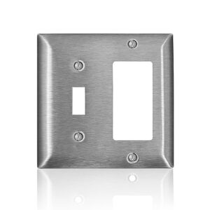 Leviton SS126-40 C-Series 302-304 2-Gang Standard 1-Toggle 1-Decora Wall Plate, Stainless Steel