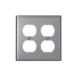 Leviton SSJ82-40 2-Gang Duplex Outlet Wall Plate, Satin 302 Stainless Steel