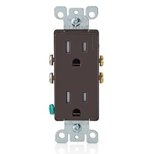 Leviton T5325 Decora Tamper-Resistant Duplex Outlet Receptacle, Grounding, 15A, Brown