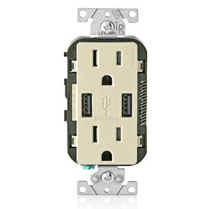 Leviton T5632-I Combination Duplex Receptacle and USB Charger, 15A 125V, Ivory