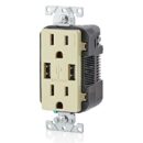 Leviton T5632-I Combination Duplex Receptacle and USB Charger, 15A 125V, Ivory