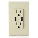 Leviton T5632-I Combination Duplex Receptacle and USB Charger, 15A 125V, Ivory