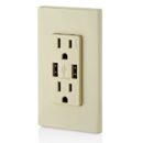 Leviton T5632-I Combination Duplex Receptacle and USB Charger, 15A 125V, Ivory