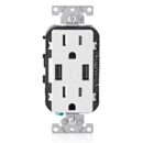 Leviton T5632-W Duplex Receptacle, USB, 15A/125V, Screw Terminal, Tamper