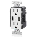 Leviton T5632-W Duplex Receptacle, USB, 15A/125V, Screw Terminal, Tamper