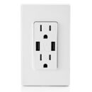 Leviton T5632-W Duplex Receptacle, USB, 15A/125V, Screw Terminal, Tamper