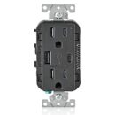 Leviton T5633-E 5.1A USB Type A/Type-C Wall Outlet Charger with 15A Tamper-Resistant Outlet, Black