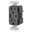 Leviton T5633-E 5.1A USB Type A/Type-C Wall Outlet Charger with 15A Tamper-Resistant Outlet, Black