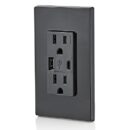 Leviton T5633-E 5.1A USB Type A/Type-C Wall Outlet Charger with 15A Tamper-Resistant Outlet, Black