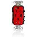 Leviton T5633-HGR Combination Duplex Heavy Duty Receptacle with A-C USB Charger, 15A 125V, Red