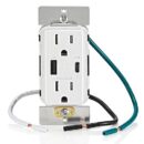 Leviton T5634-W WH USB Dual Type / Type-C Power Delivery Wall Outlet Charger with 15A Tamper-Resistant Outlet, 60W, White