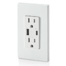 Leviton T5634-W WH USB Dual Type / Type-C Power Delivery Wall Outlet Charger with 15A Tamper-Resistant Outlet, 60W, White