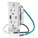 Leviton T5634-W WH USB Dual Type / Type-C Power Delivery Wall Outlet Charger with 15A Tamper-Resistant Outlet, 60W, White