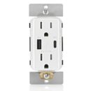 Leviton T5634-W WH USB Dual Type / Type-C Power Delivery Wall Outlet Charger with 15A Tamper-Resistant Outlet, 60W, White