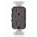 Leviton T5635-B 30W (6A) USB Dual Type-C / C Power Delivery Wall Outlet Charger with 15A Tamper-Resistant Outlet, Brown