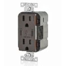Leviton T5635-B 30W (6A) USB Dual Type-C / C Power Delivery Wall Outlet Charger with 15A Tamper-Resistant Outlet, Brown